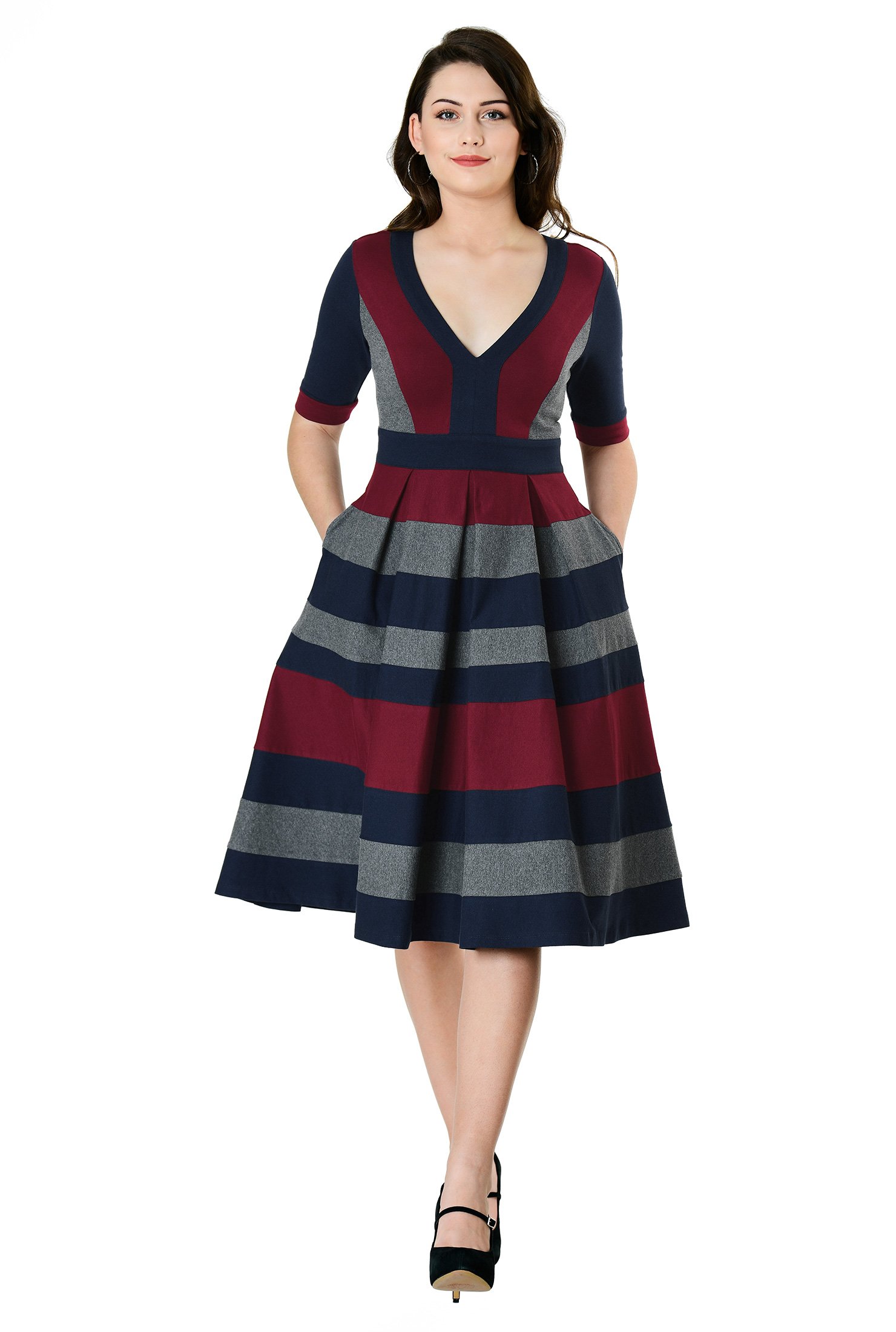 Shop Banded stripe cotton knit dress | eShakti