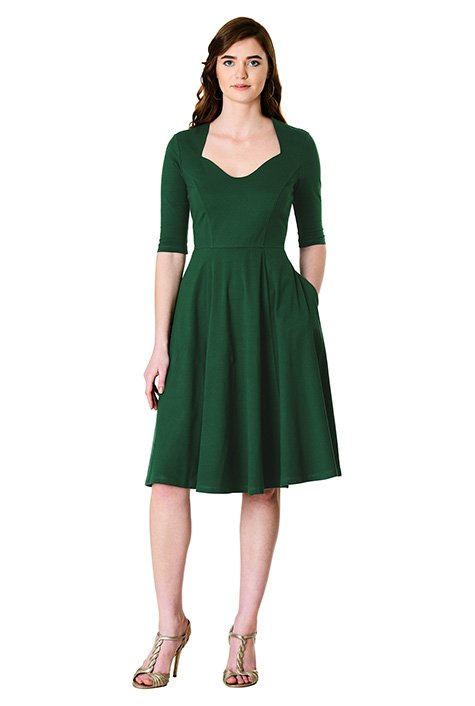 Shop Sweetheart cotton knit fit-and-flare dress | eShakti