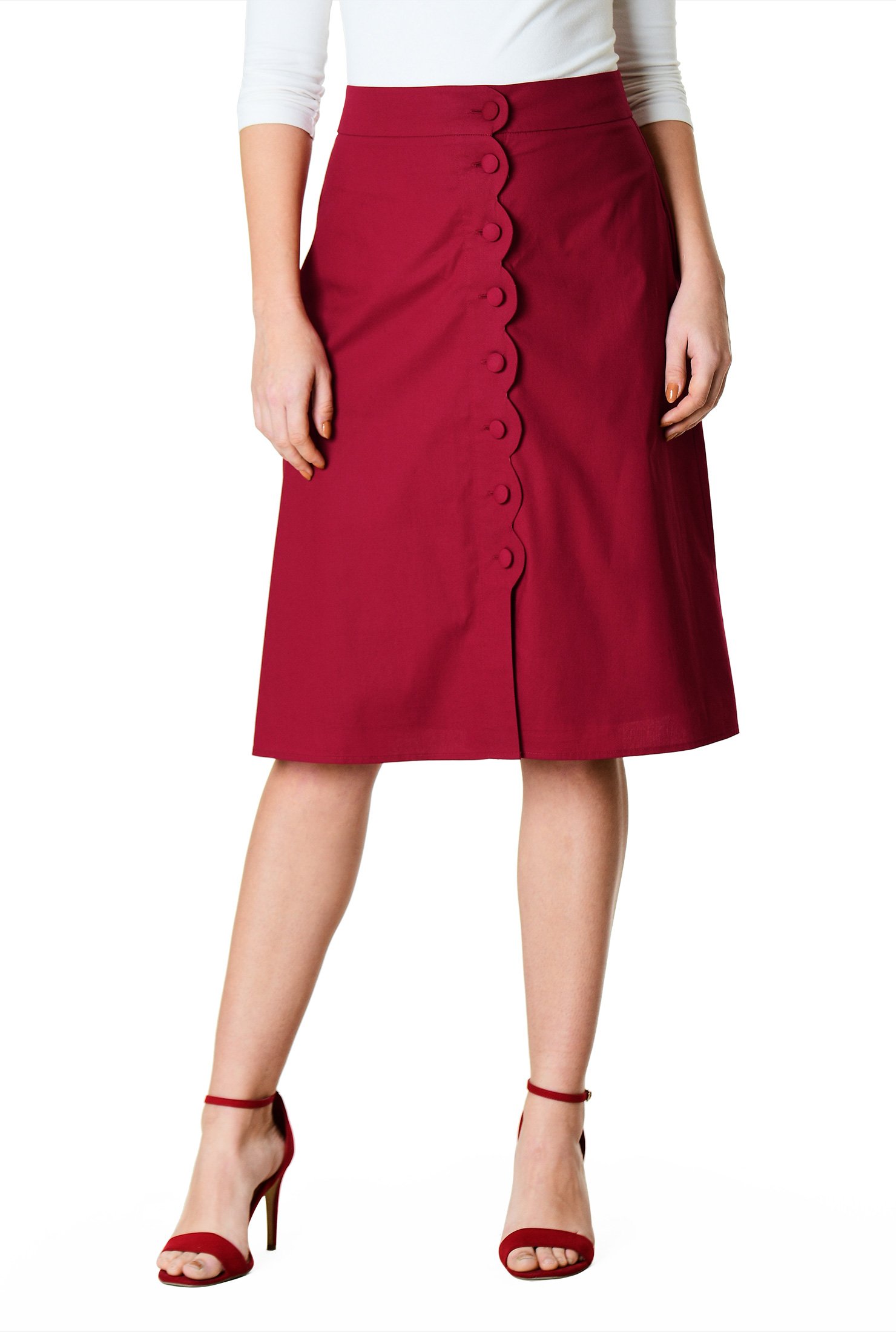 Shop Button scallop cotton poplin skirt | eShakti