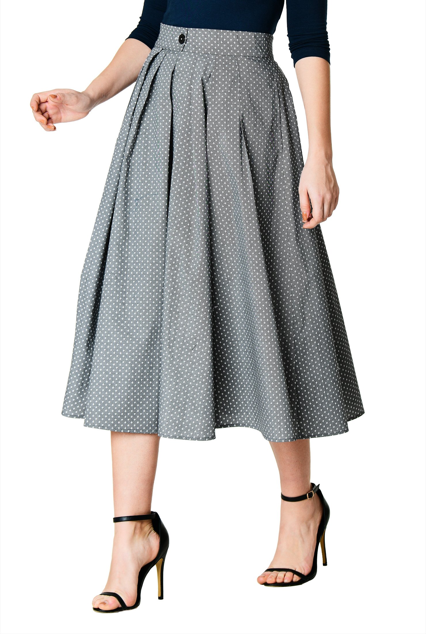 Shop Graphic dot print cotton pleated midi skirt | eShakti