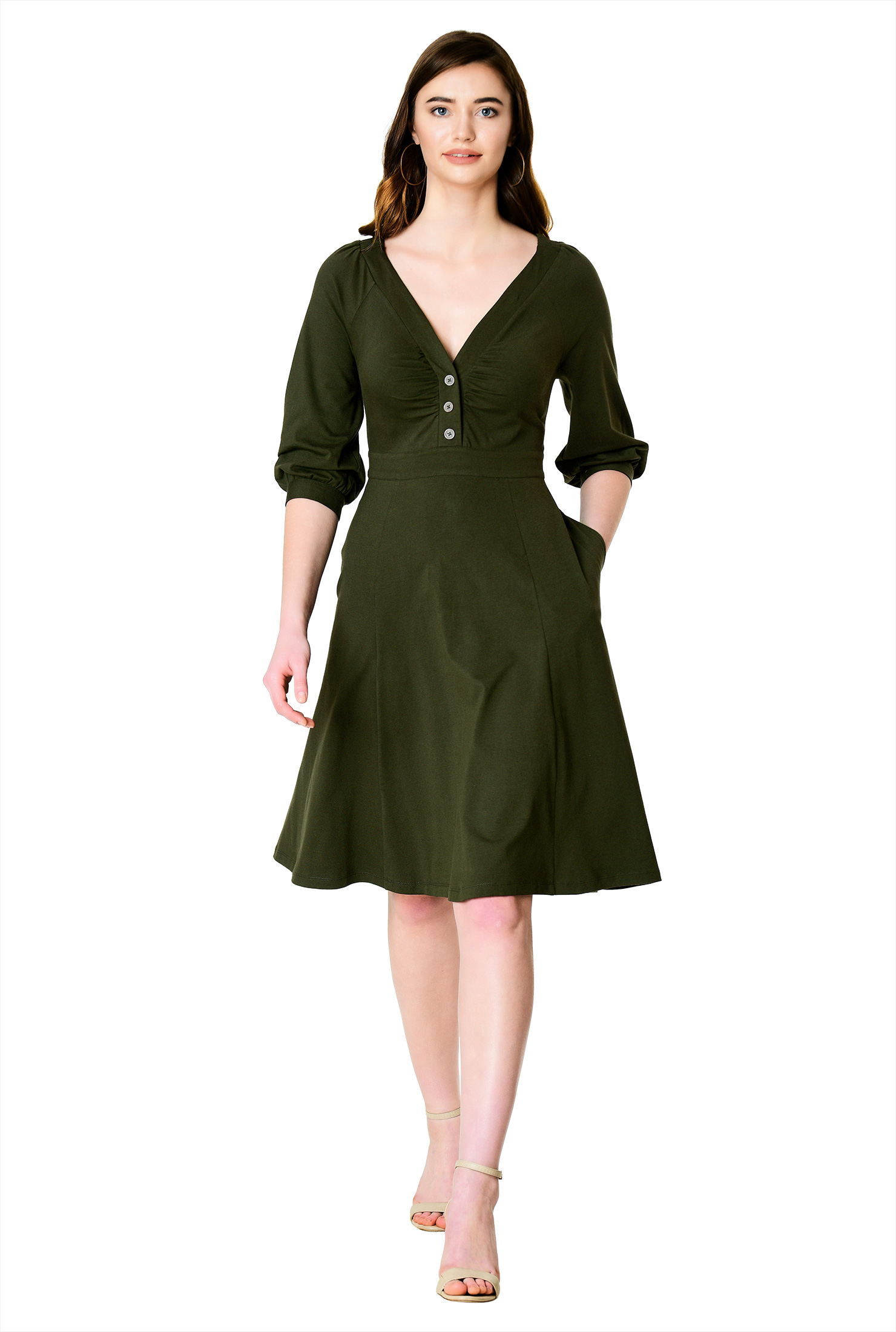 ruched front button dress