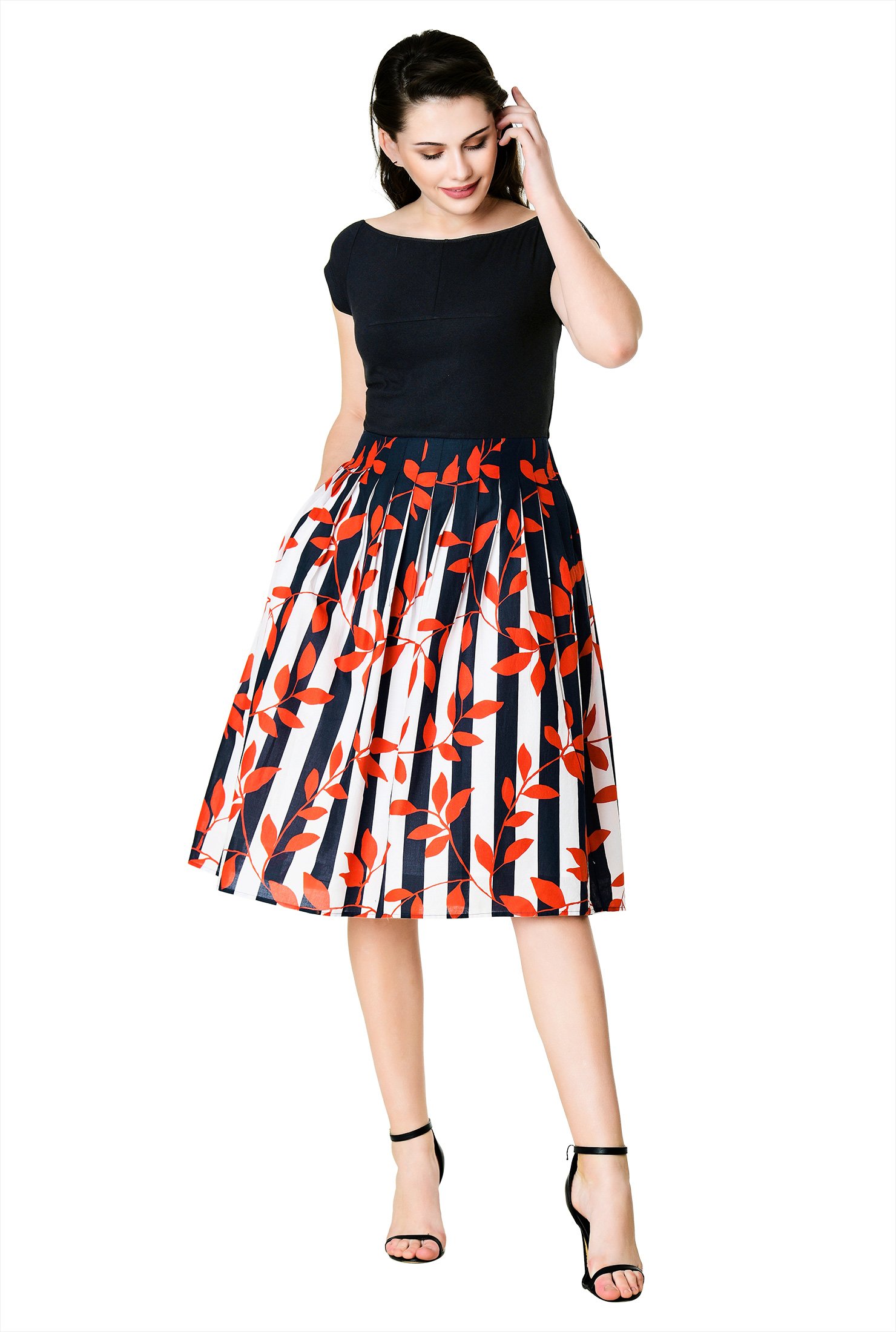 Shop Stripe floral print mixed media dress | eShakti