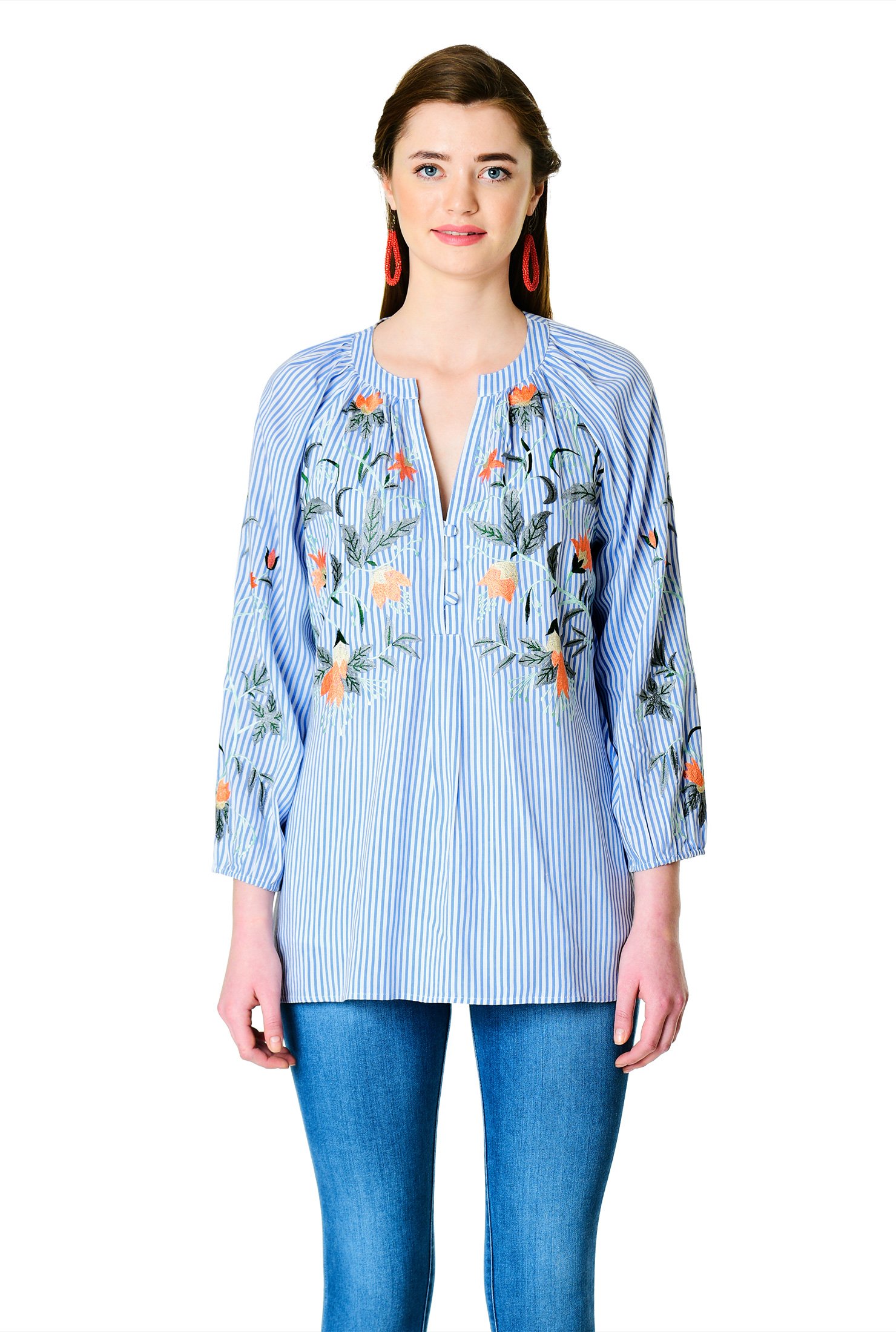 Shop Floral embellished pinstripe print tunic | eShakti