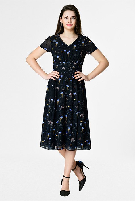 Shop Aquatic animal print georgette dress | eShakti