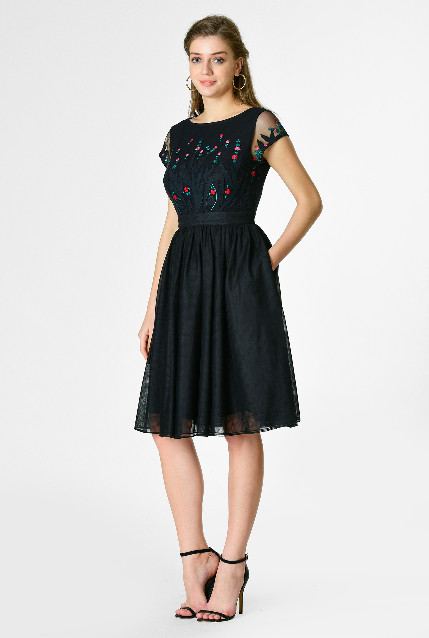 Shop Floral embroidered tulle illusion dress eShakti