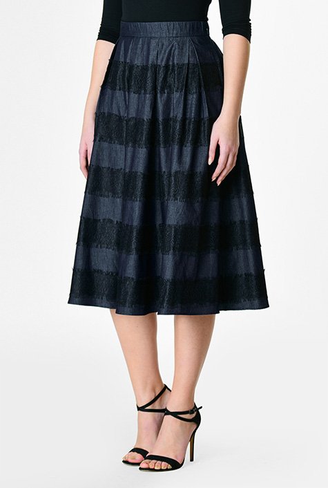 Shop Banded lace chambray full skirt | eShakti