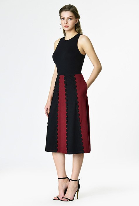 Shop Colorblock scallop lace trim cotton knit dress | eShakti