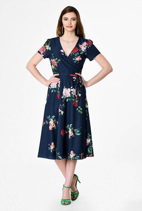 Shop Floral print crepe wrap dress | eShakti