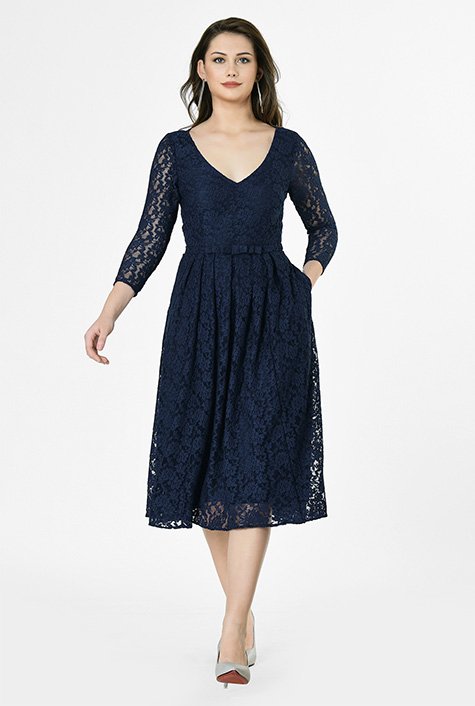 Shop Bow-tie waist floral lace dress | eShakti