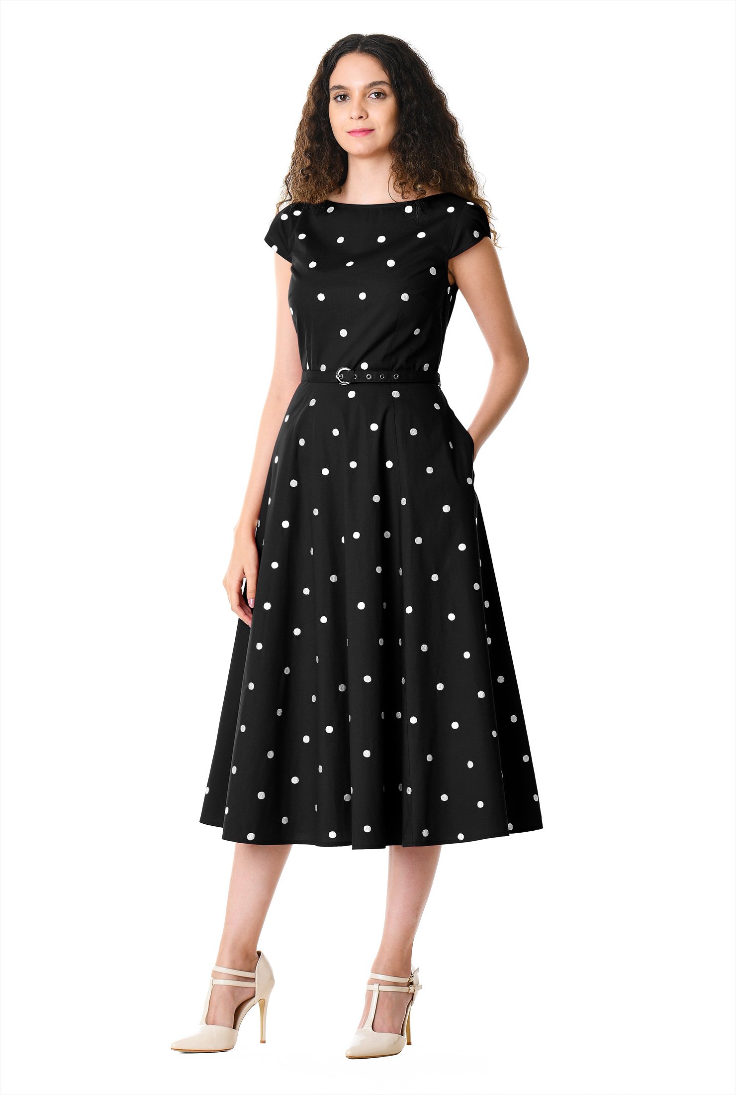 Shop Polka dot embellished cotton poplin dress | eShakti