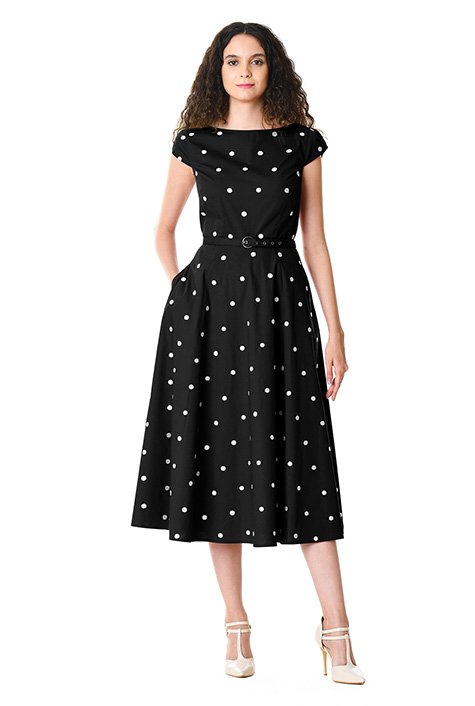 Shop Polka dot embellished cotton poplin dress | eShakti