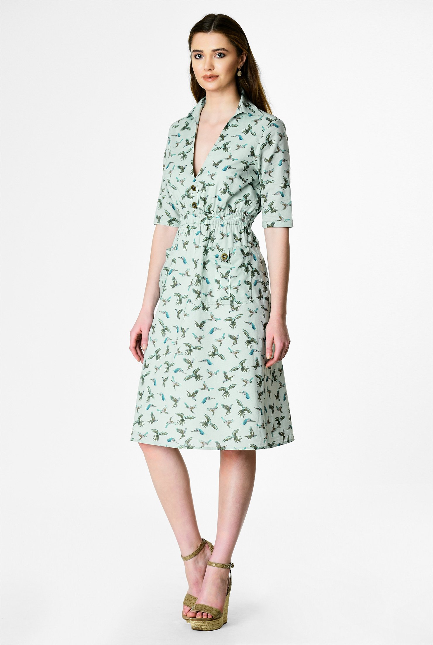 Shop Flying bird print cotton shirtdress | eShakti