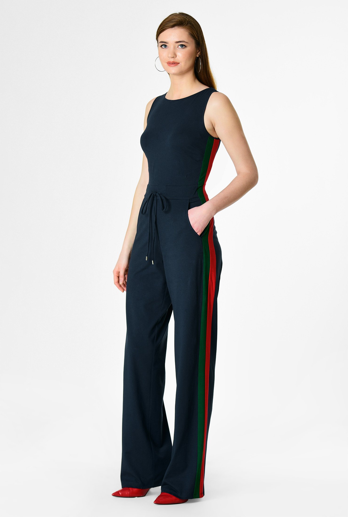 long striped cotton jumpsuit with seams