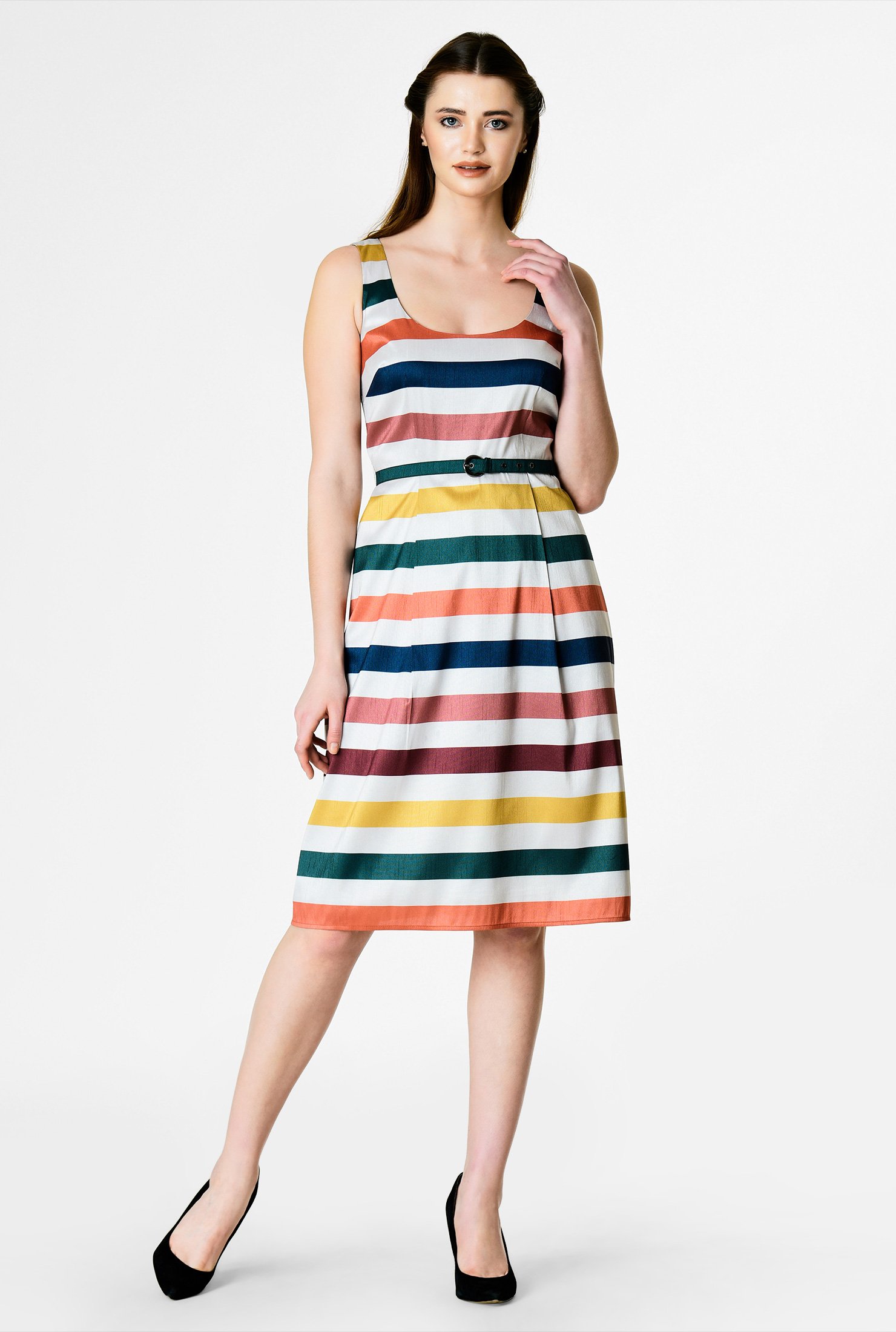 Shop Stripe print dupioni A-line dress | eShakti