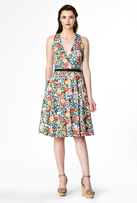 Shop Floral print contrast belt dress | eShakti