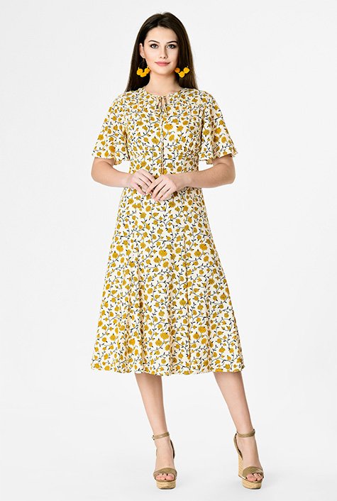 Shop Flutter sleeve floral print empire dress | eShakti