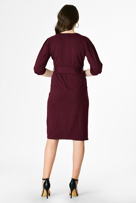 Shop Pleated surplice cotton knit sheath dress eShakti