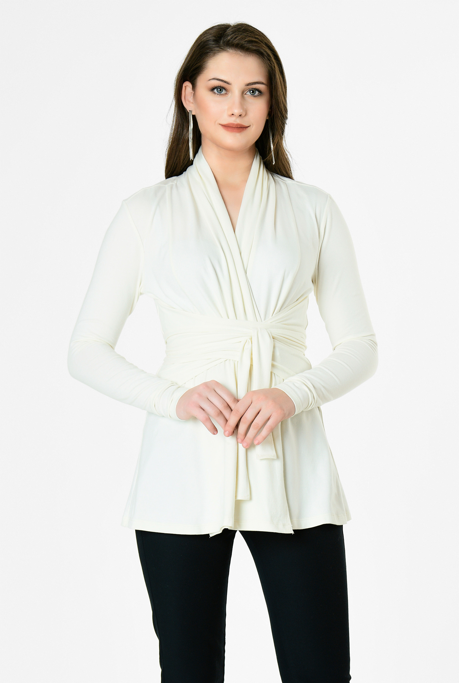 Shop Obi belt cotton knit wrap top eShakti