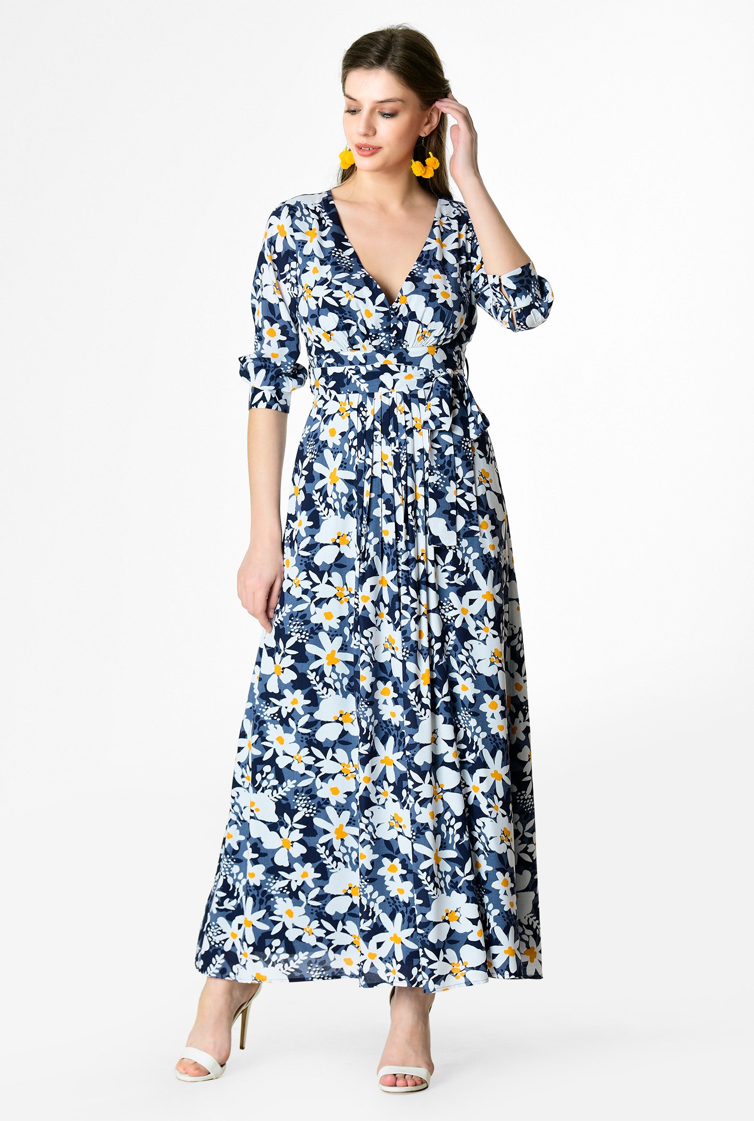 Shop Floral print banded empire maxi dress | eShakti