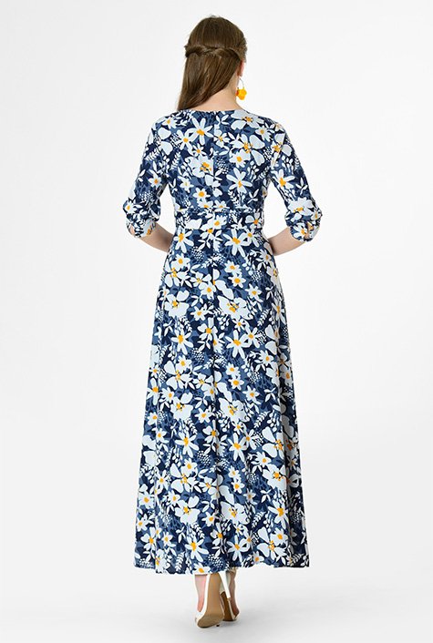 Shop Floral print banded empire maxi dress | eShakti