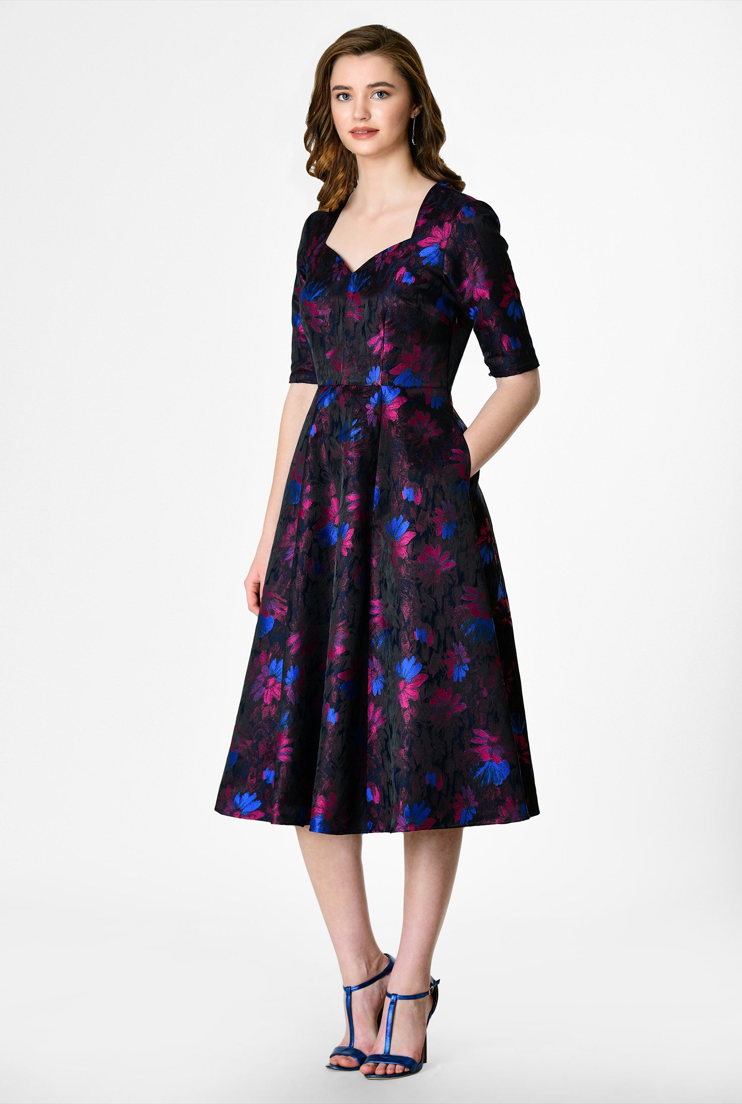 Shop Sweetheart floral jacquard dress | eShakti