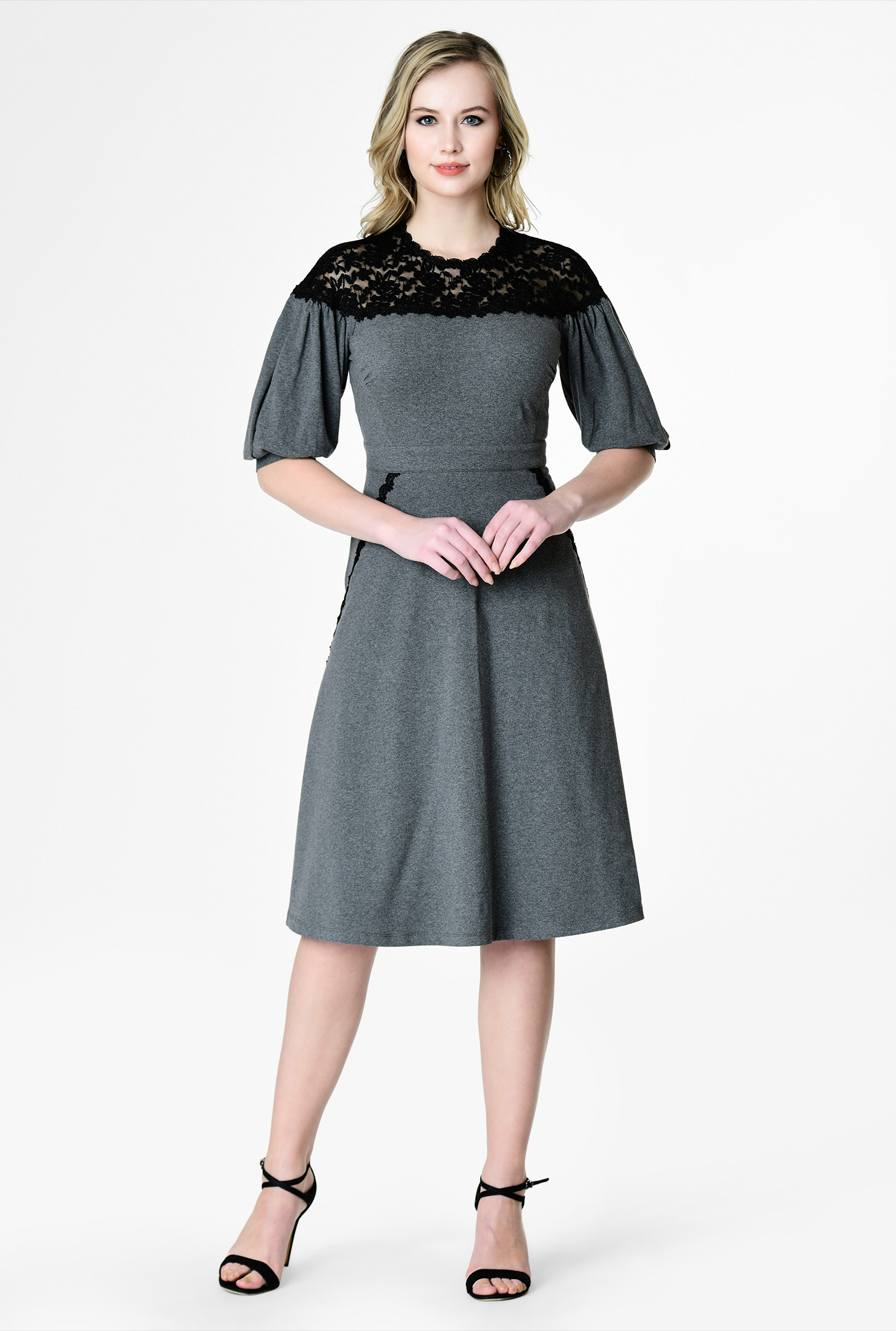 Shop Illusion floral lace cotton knit dress eShakti