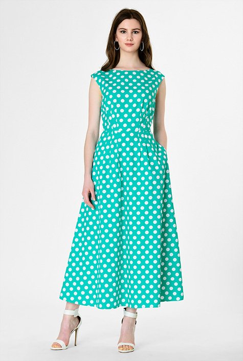 Shop Polka dot print cotton maxi dress | eShakti