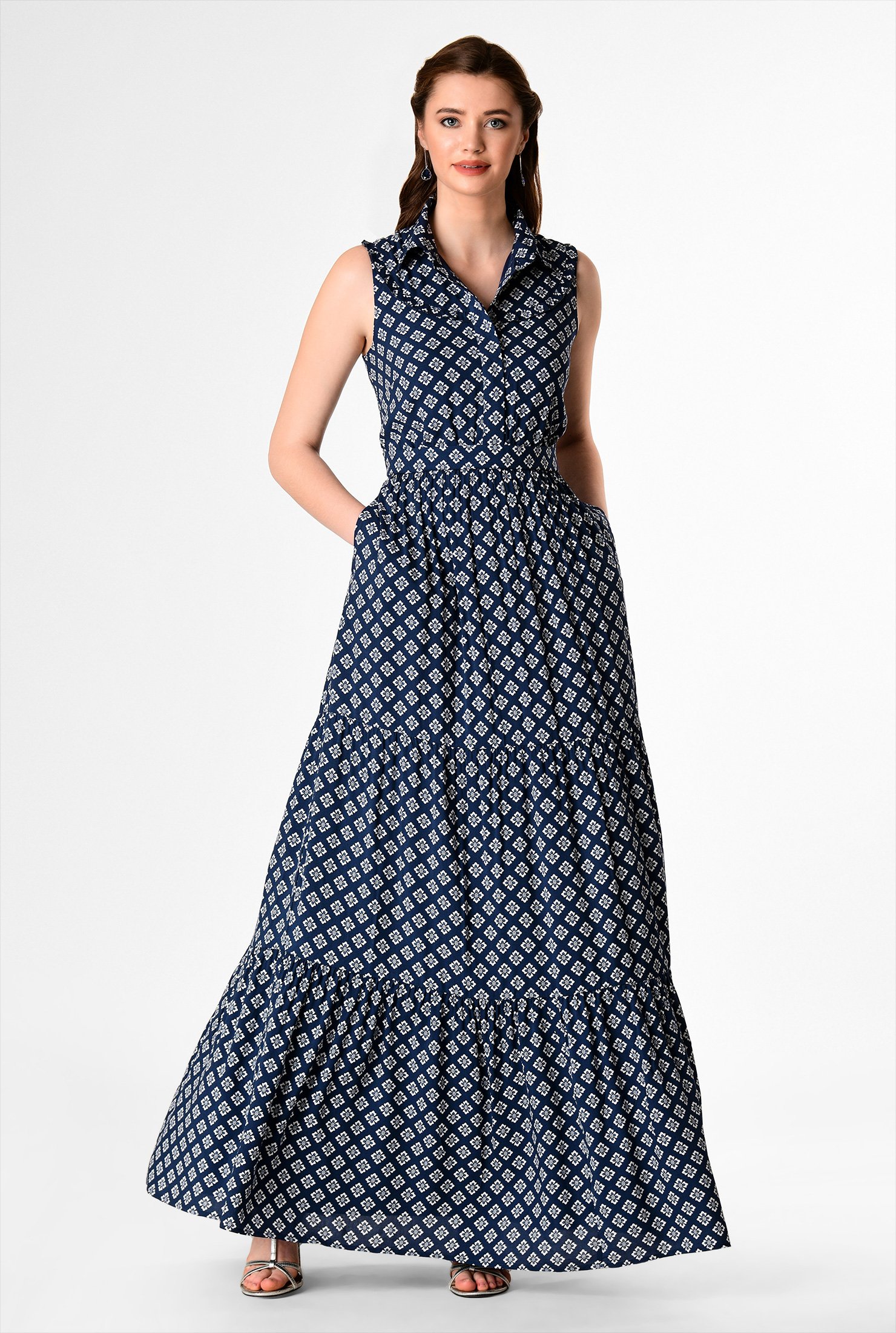 Shop Tile print ruched tier maxi dress | eShakti