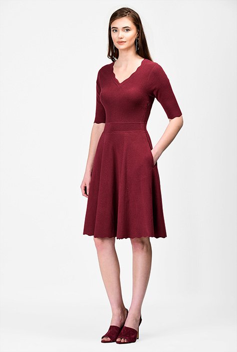 Scallop trim fit outlet & flare dress