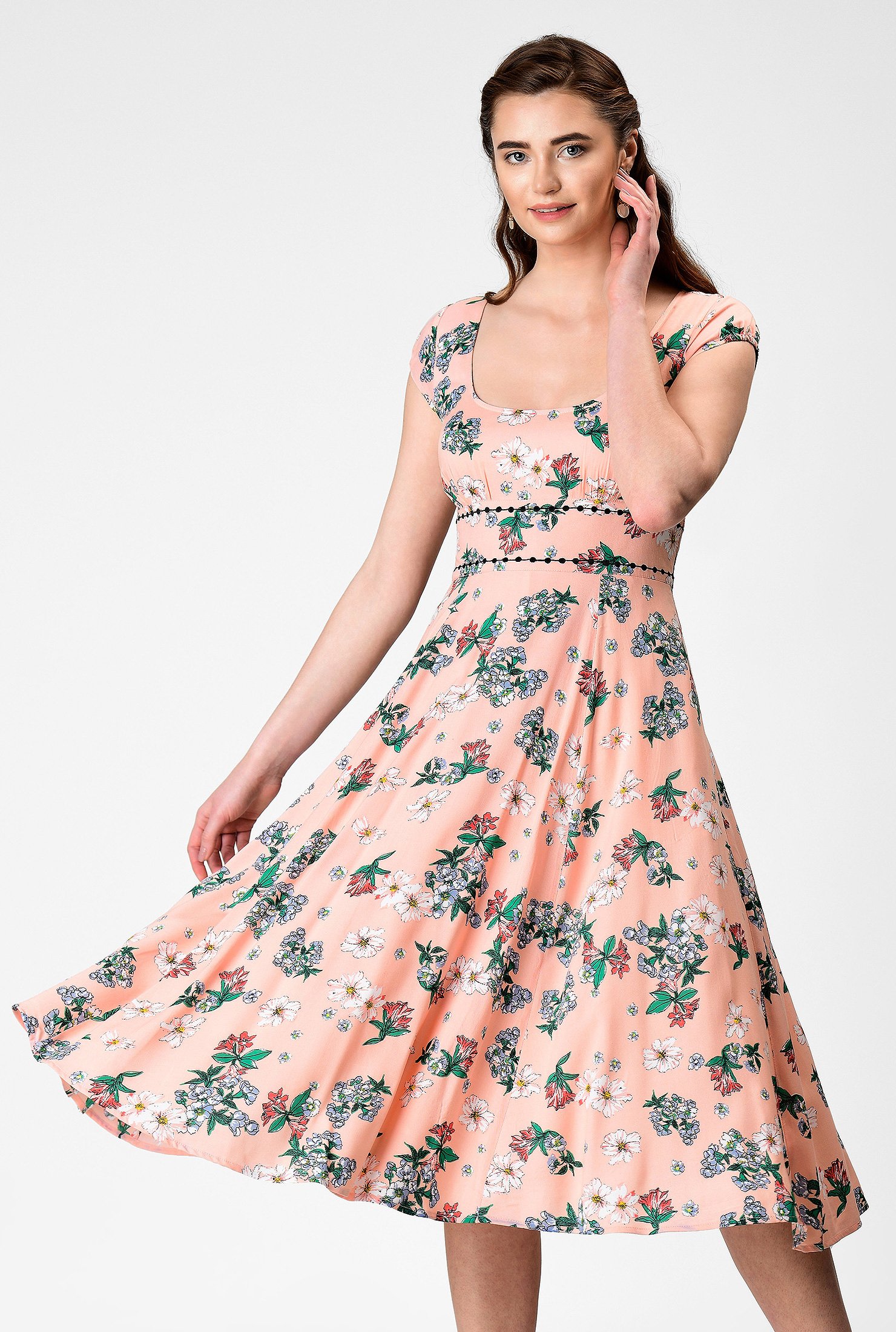 Shop Floral print banded waist dress | eShakti