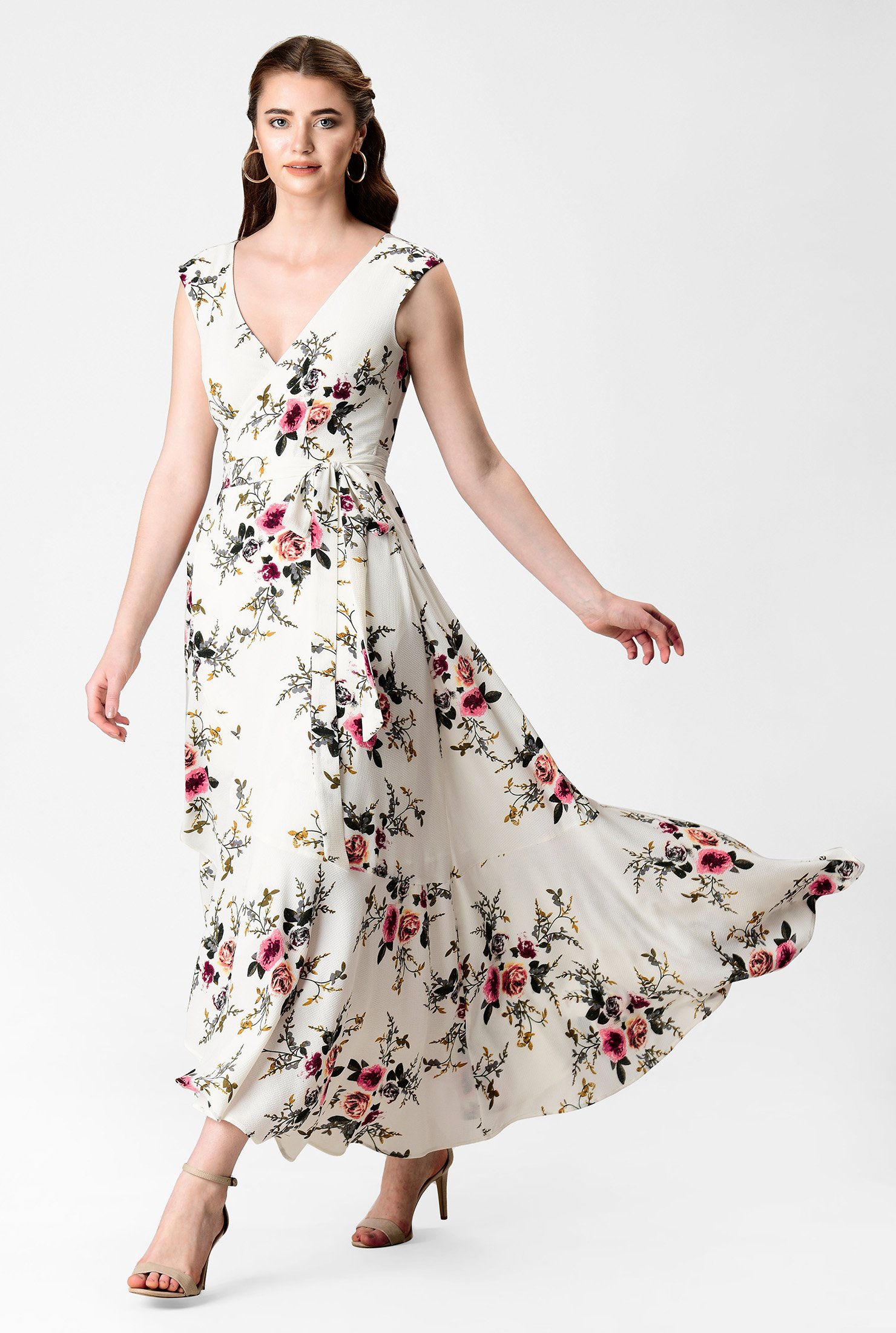 Shop Floral print crepe wrap maxi dress | eShakti