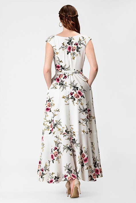 Shop Floral print crepe wrap maxi dress | eShakti