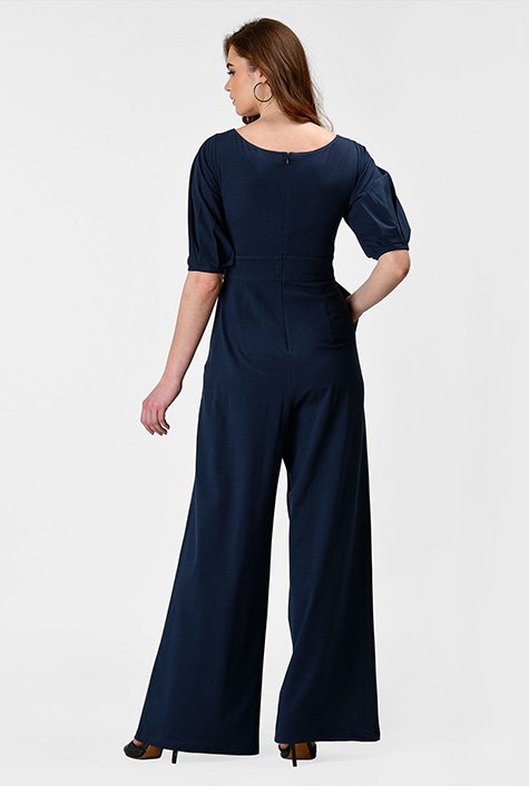 Shop Lace-up waist cotton knit palazzo jumpsuit | eShakti