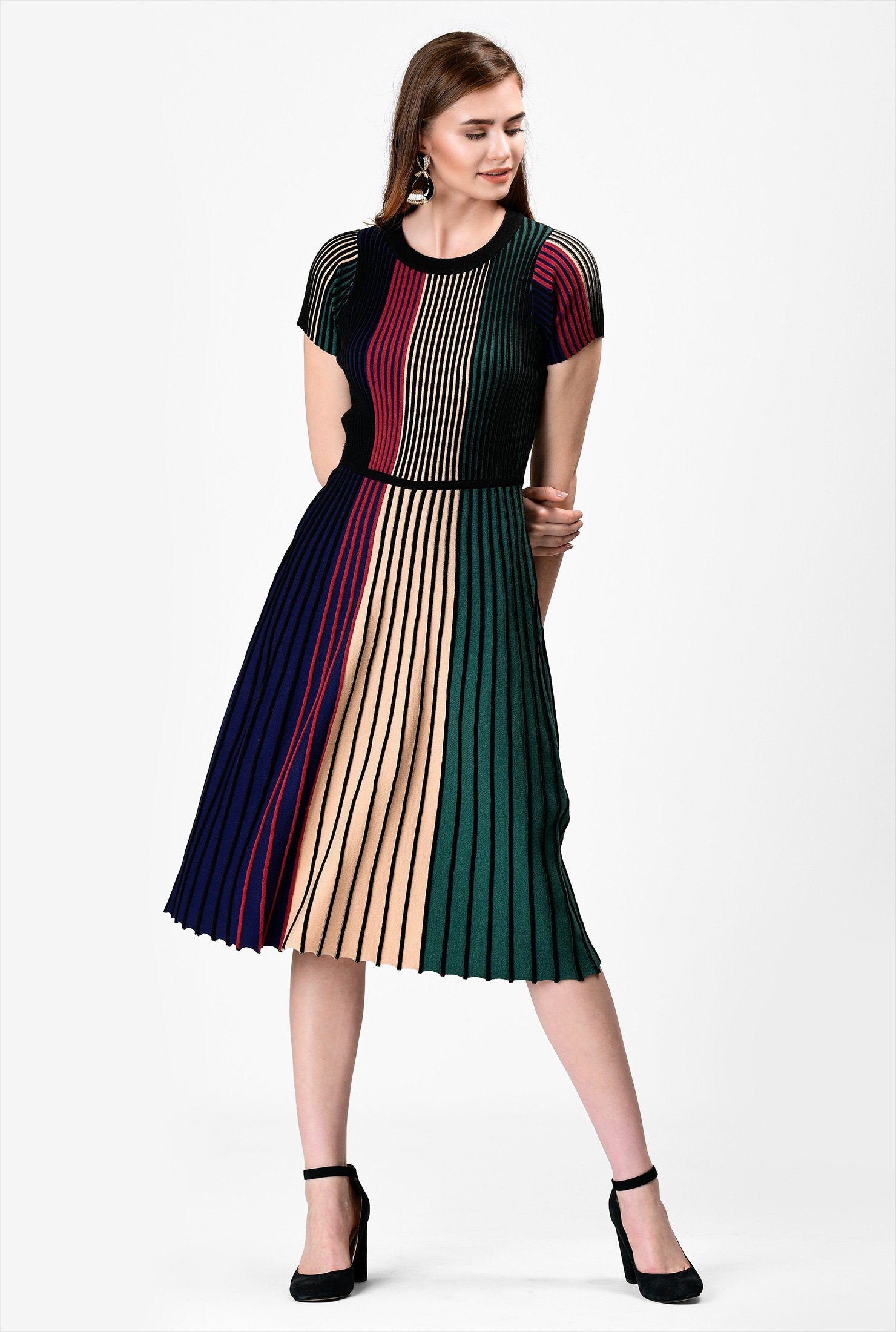 Shop Rib stripe Aline knit dress eShakti