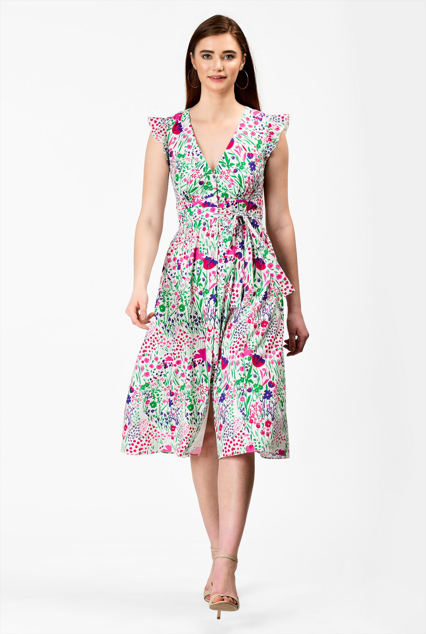 Shop Flutter sleeve floral print crepe dress eShakti