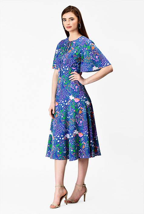 Shop Flutter sleeve floral print crepe empire dress | eShakti