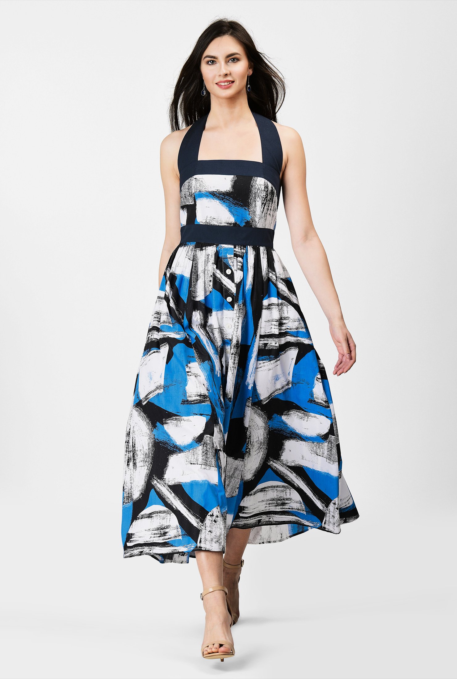 Shop Abstract print cotton halter midi dress | eShakti