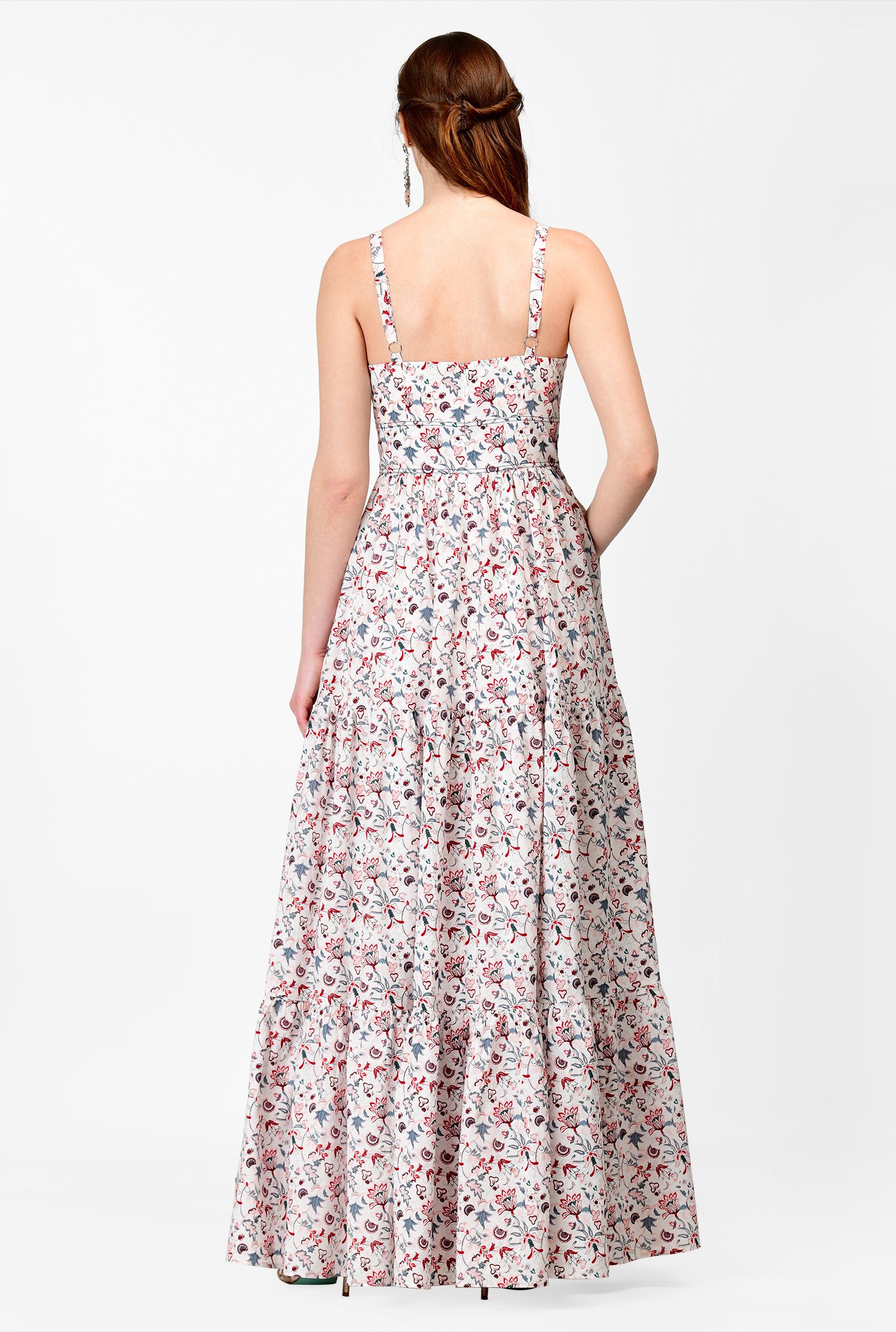 Shop Floral print cotton ruched tier maxi dress | eShakti