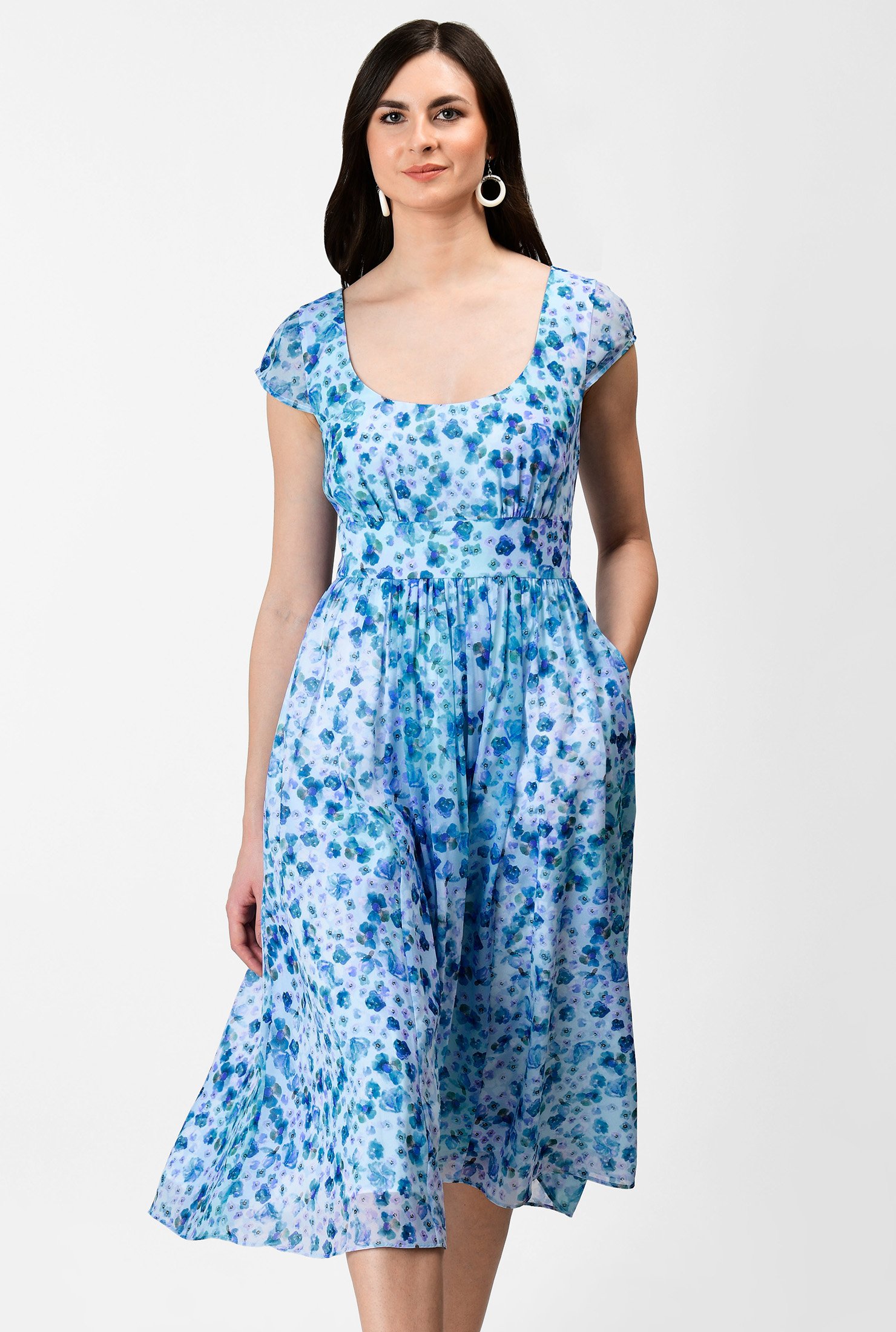 Shop Floral print georgette banded waist dress | eShakti