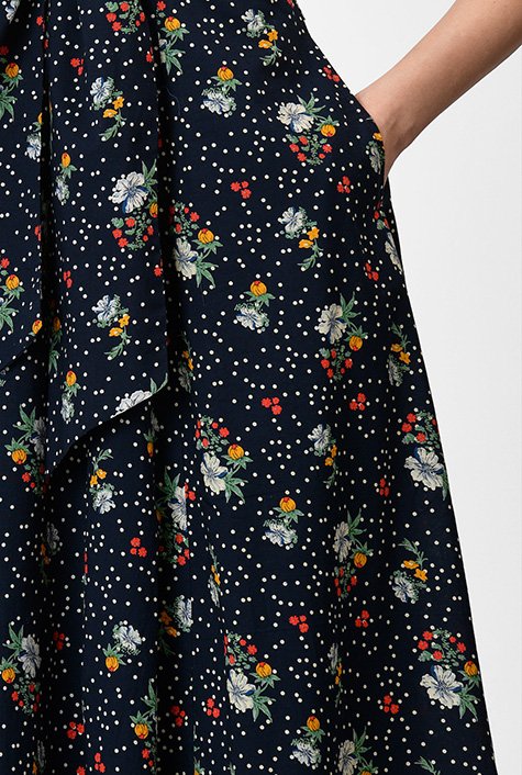 Shop Floral applique tulle hem floral print cotton dress | eShakti