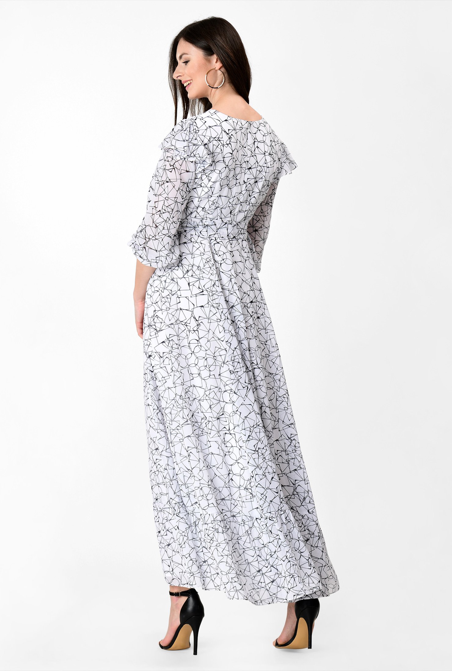Shop Ruffle geo print georgette maxi dress | eShakti