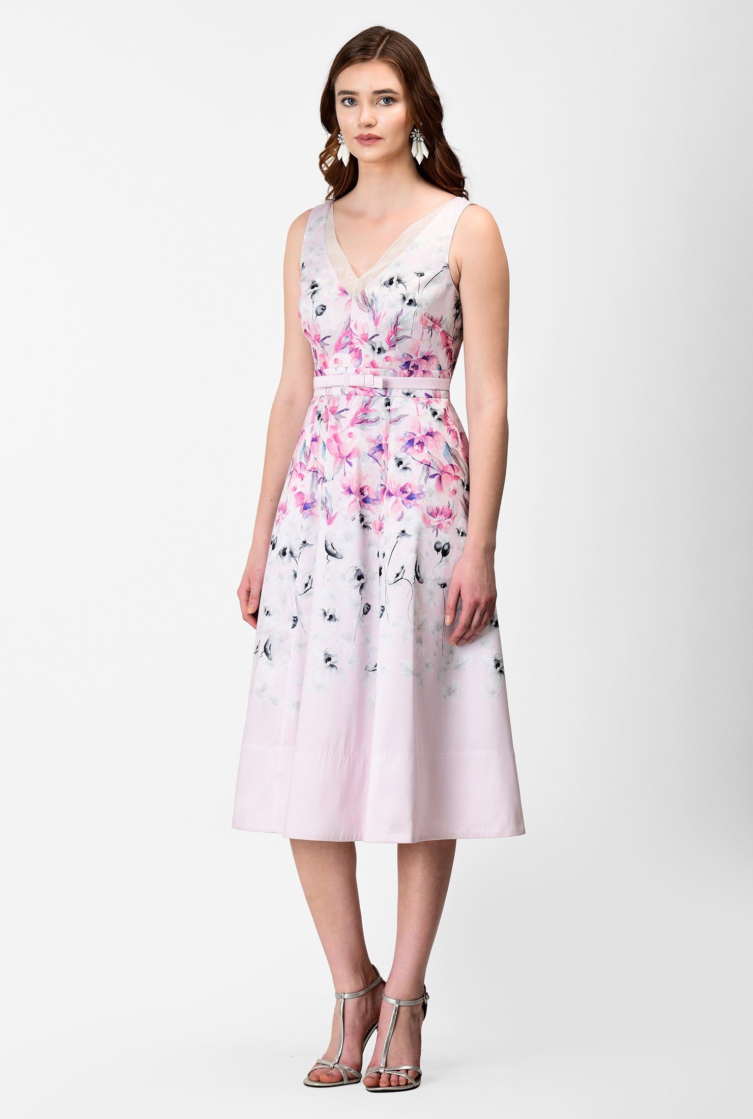 Shop Watercolor floral print polydupioni dress | eShakti