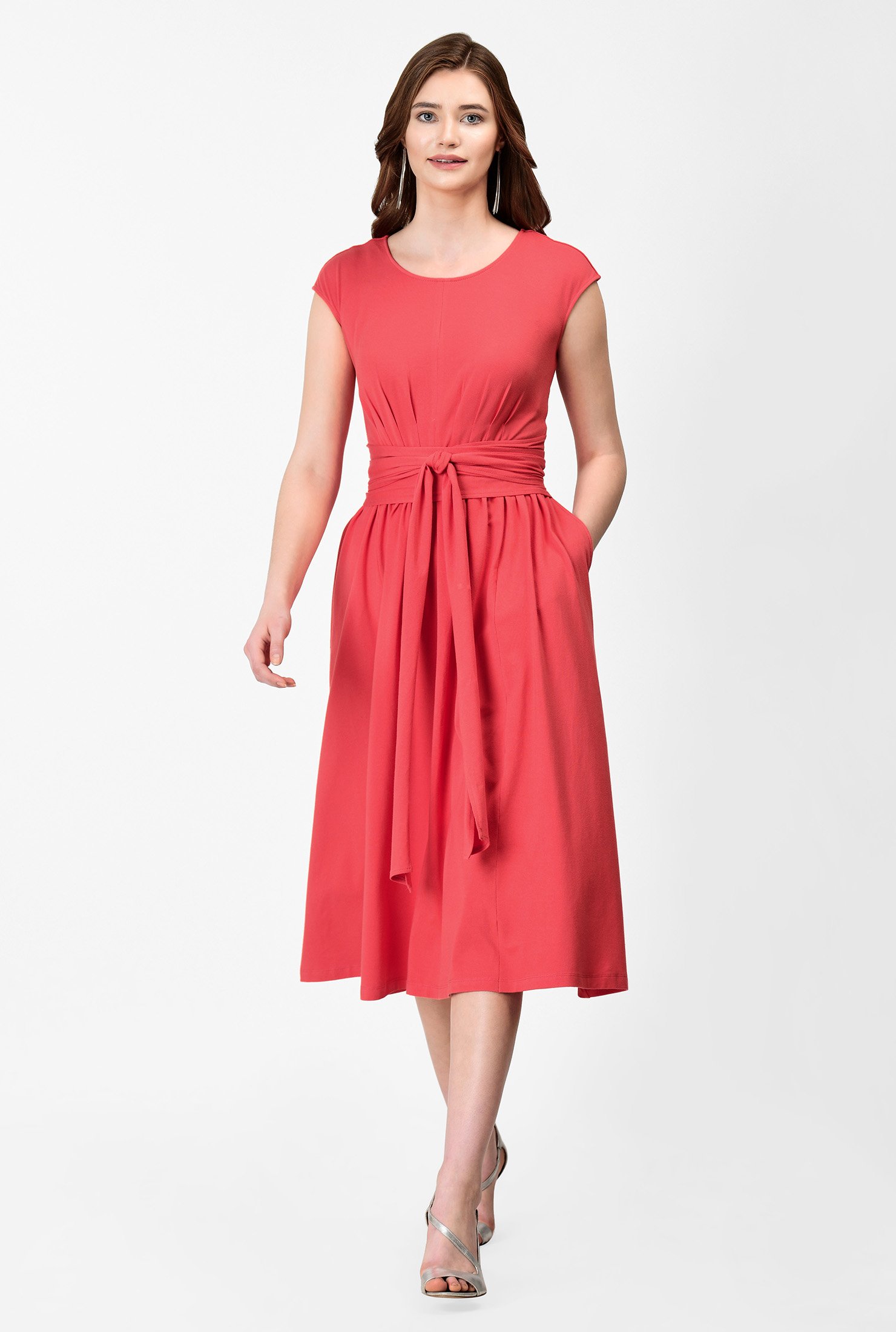 Shop Cotton knit pleated obi belt dress | eShakti