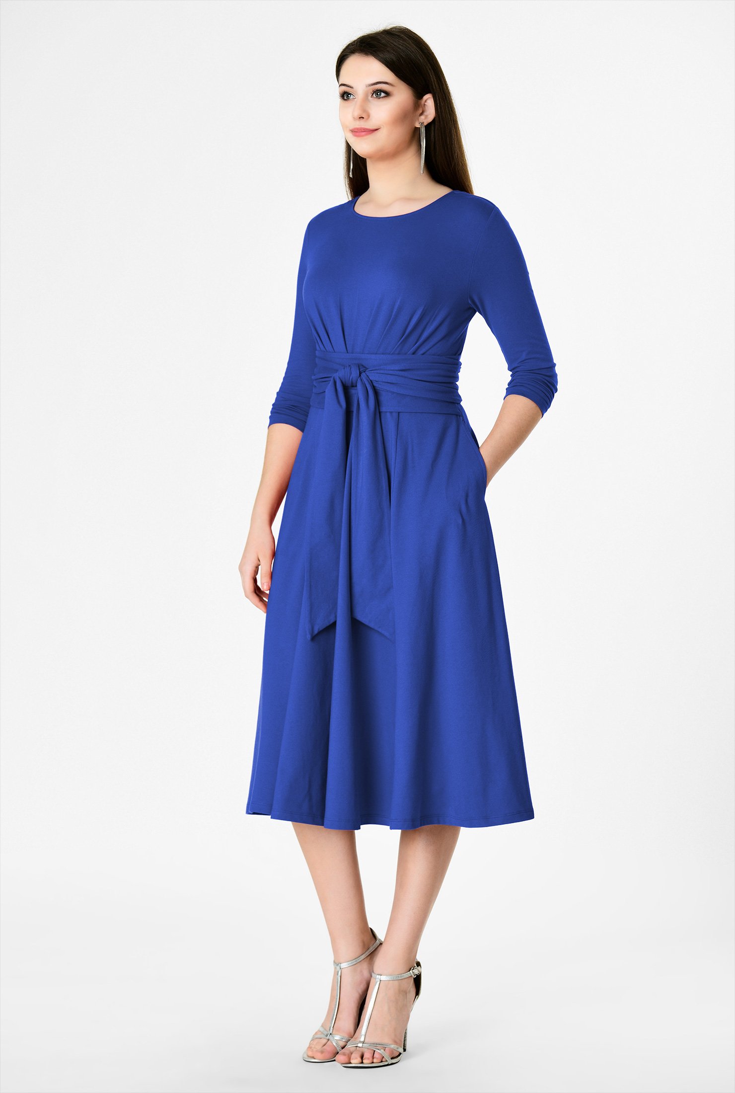 Shop Obi belt cotton jersey knit dress | eShakti