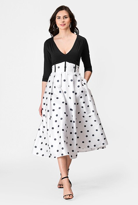 Contrast polka sale dot flare dress