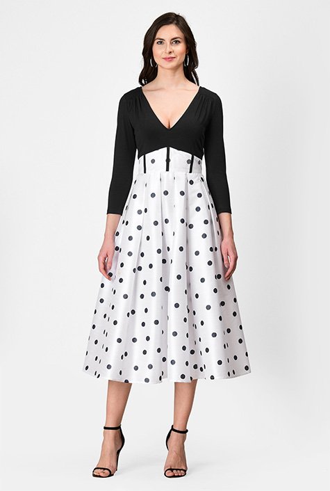 Contrast polka dot flare hot sale dress