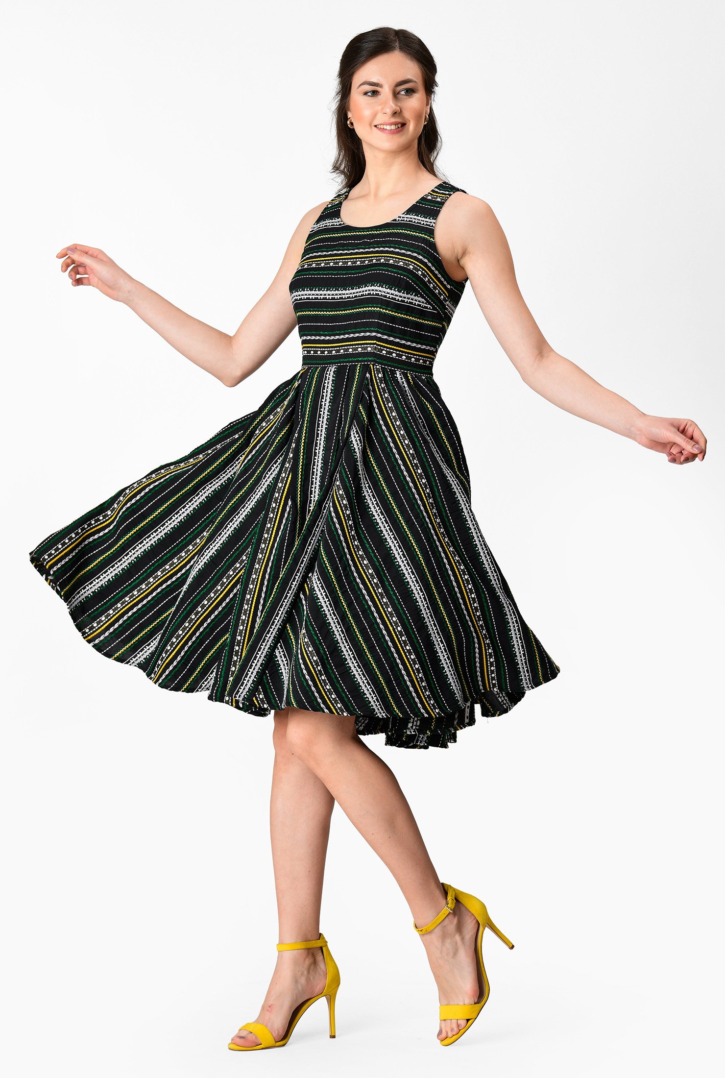 Shop Stripe jacquard cotton dress | eShakti