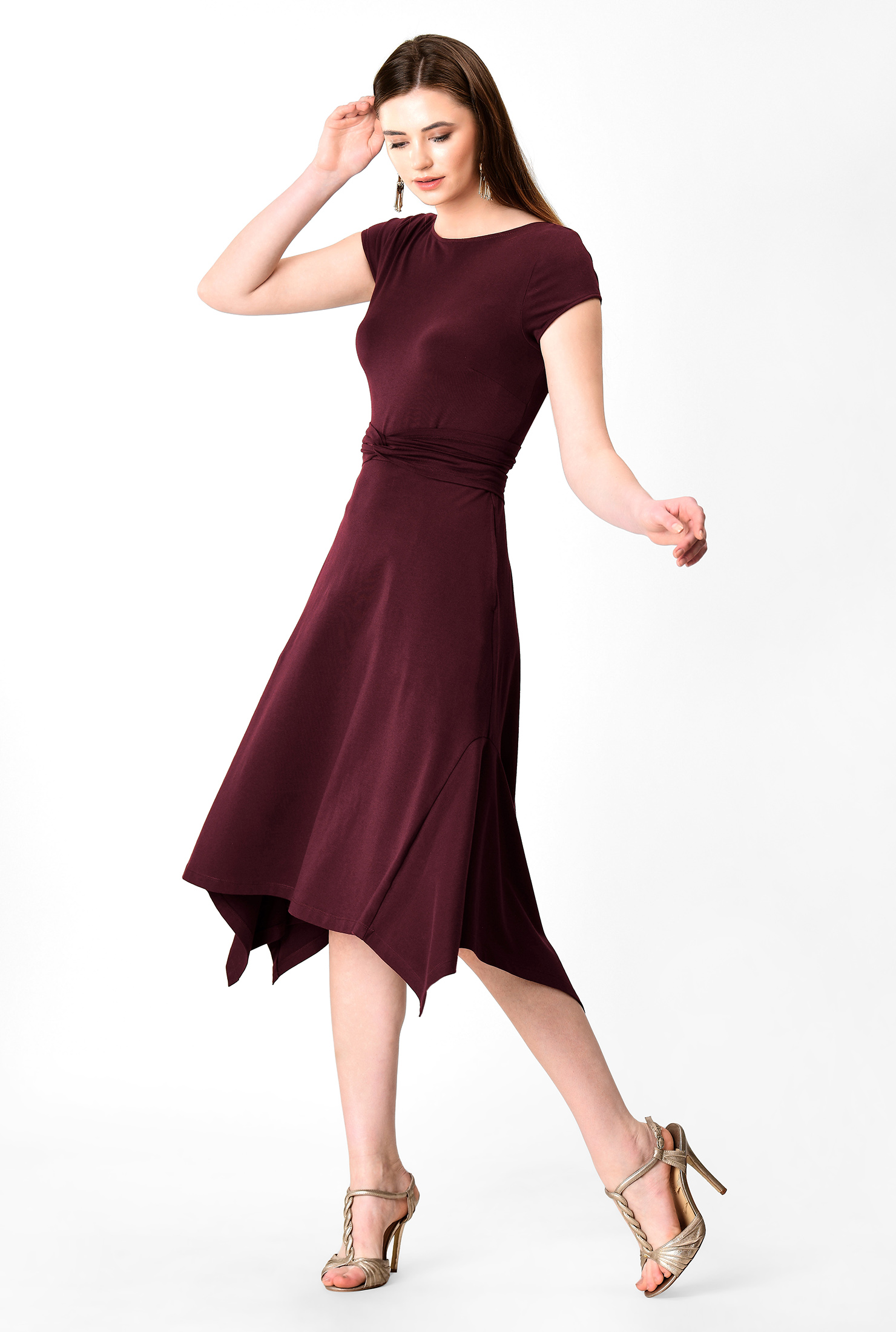パーティードレス Handkerchief-hem Knit Dress Shop Handkerchief hem cotton knit dress | eShakti