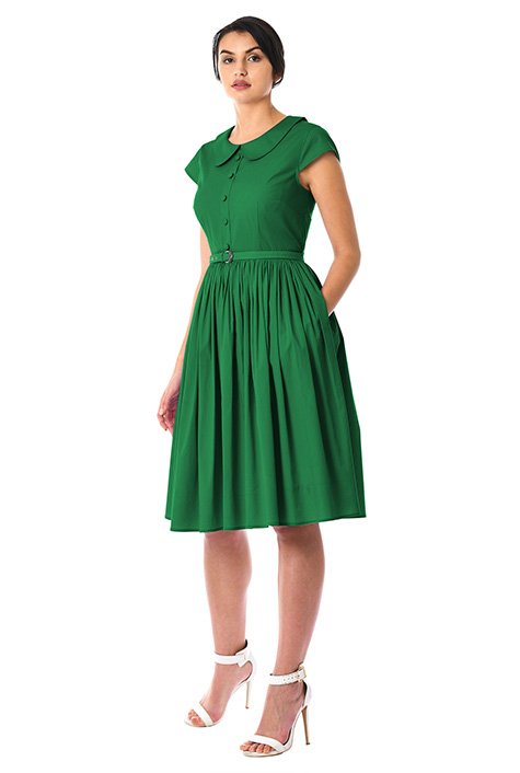 Shop Peter Pan collar poplin belted dress | eShakti