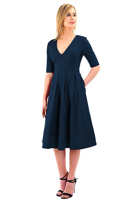 Shop Pintuck pleat poplin fit-and-flare dress | eShakti